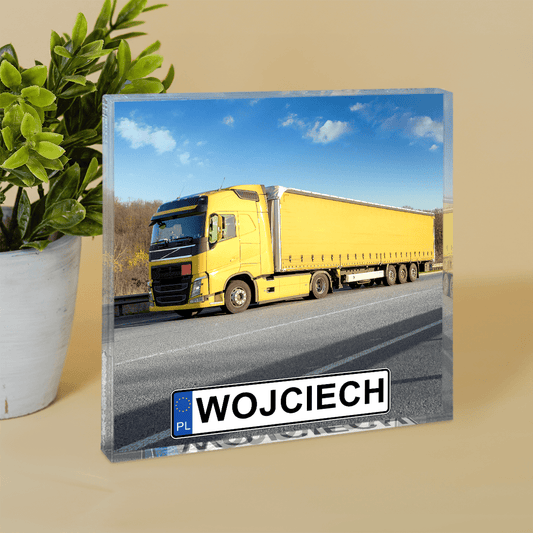 Zdjęcie auta + imię - Druk na kwadratowym szkle, spersonalizowany prezent dla kierowcy - idamell.com