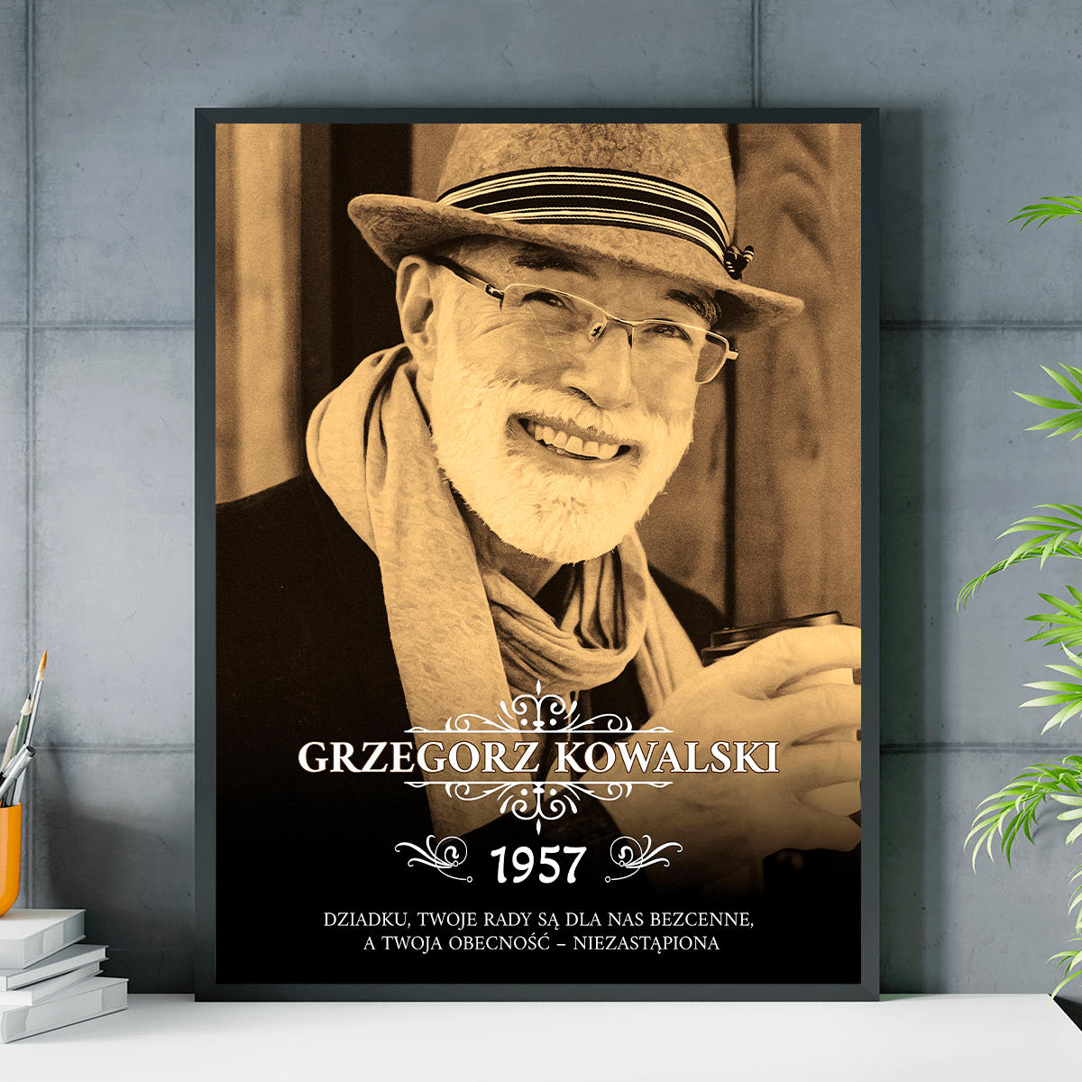 Zdjęcie dziadka w stylu vintage + tekst - plakat, spersonalizowany prezent dla dziadka - idamell.com