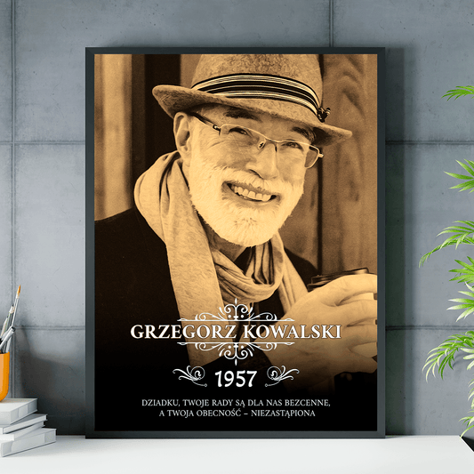 Zdjęcie dziadka w stylu vintage + tekst - plakat, spersonalizowany prezent dla dziadka - idamell.com