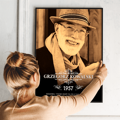 Zdjęcie dziadka w stylu vintage + tekst - plakat, spersonalizowany prezent dla dziadka - idamell.com