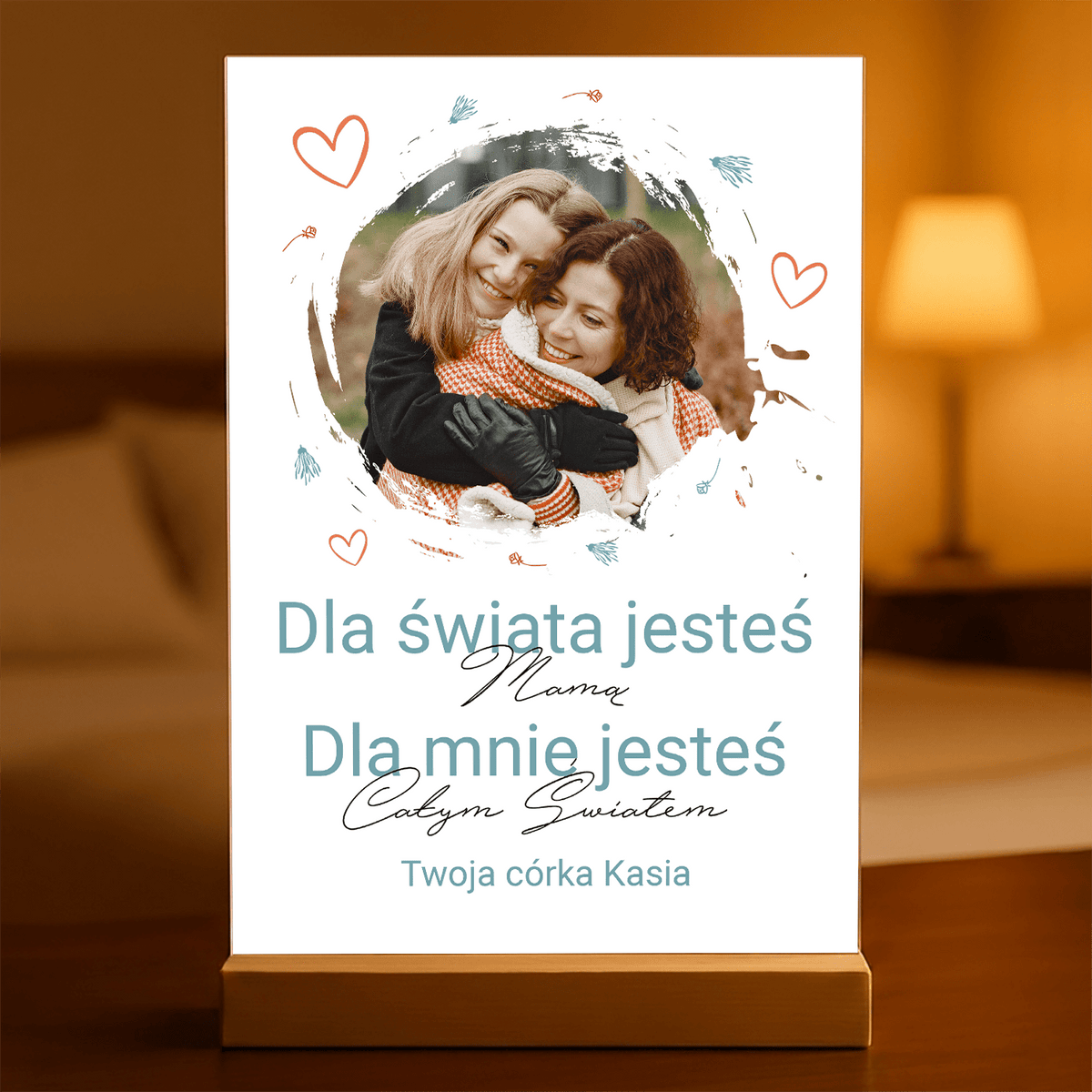 Zdjęcie mamy z córką + tekst - Druk na szkle, spersonalizowany prezent dla mamy - idamell.com