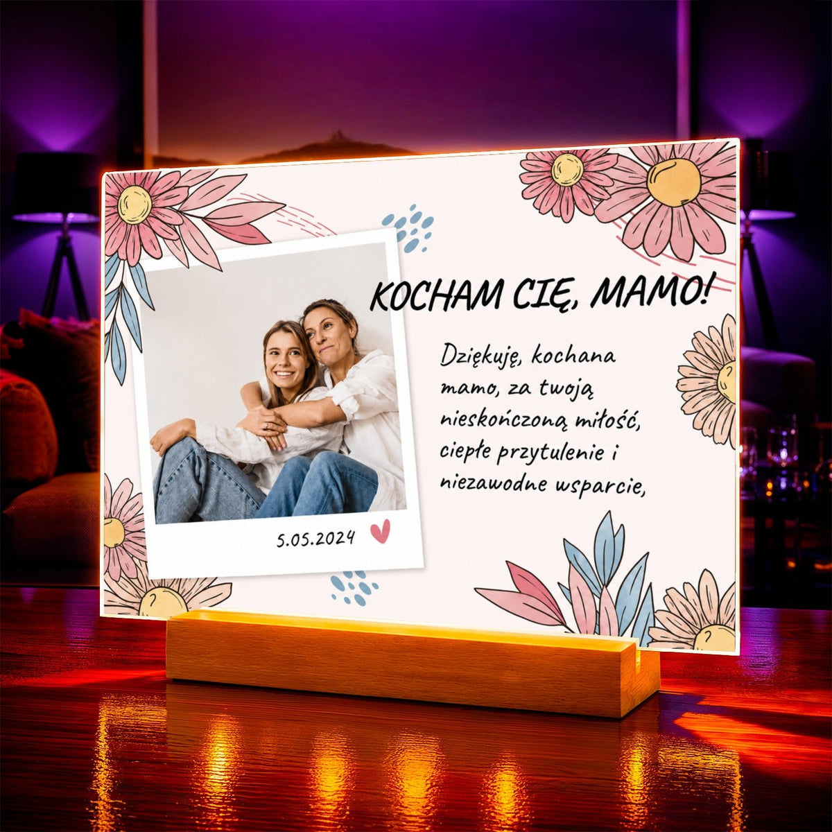 Zdjęcie na szkle akrylowym kwiaty i życzenia prezent dla mamy - idamell.com
