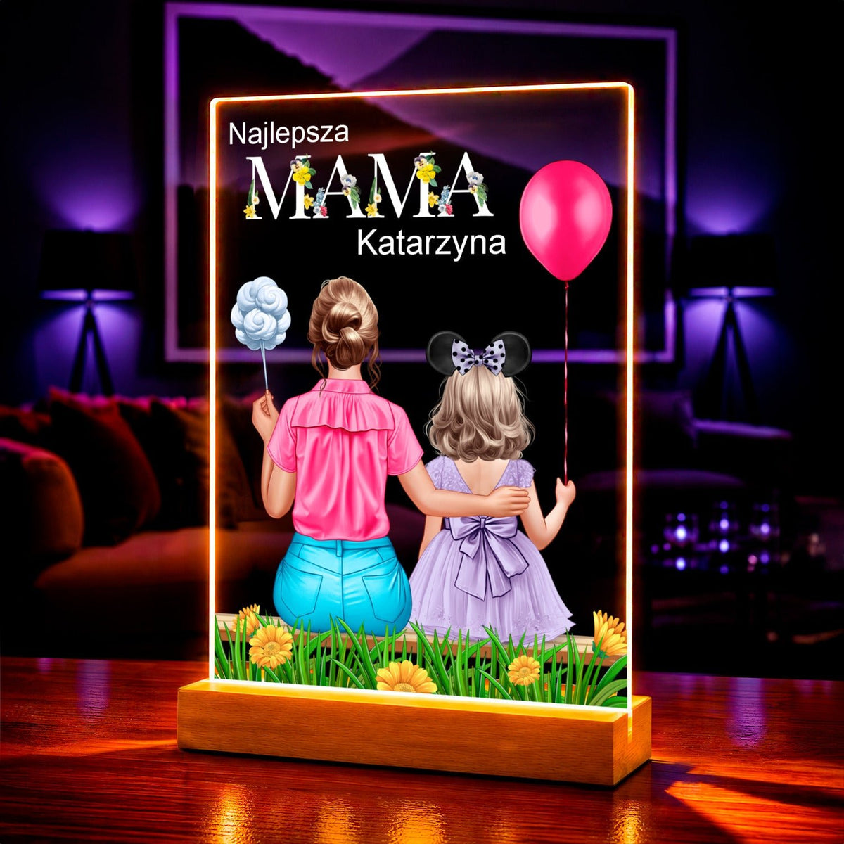 Zdjęcie na szkle akrylowym Mama córką Clipart prezent dla mamy - idamell.com