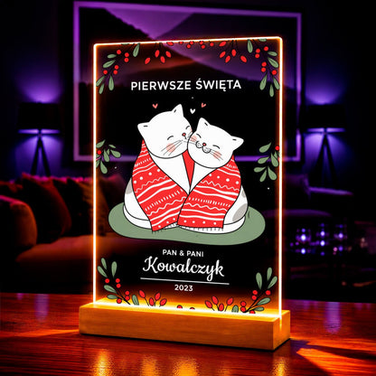 Zdjęcie na szkle akrylowym Pierwsze święta zakochanych kotów — prezent na święta - idamell.com