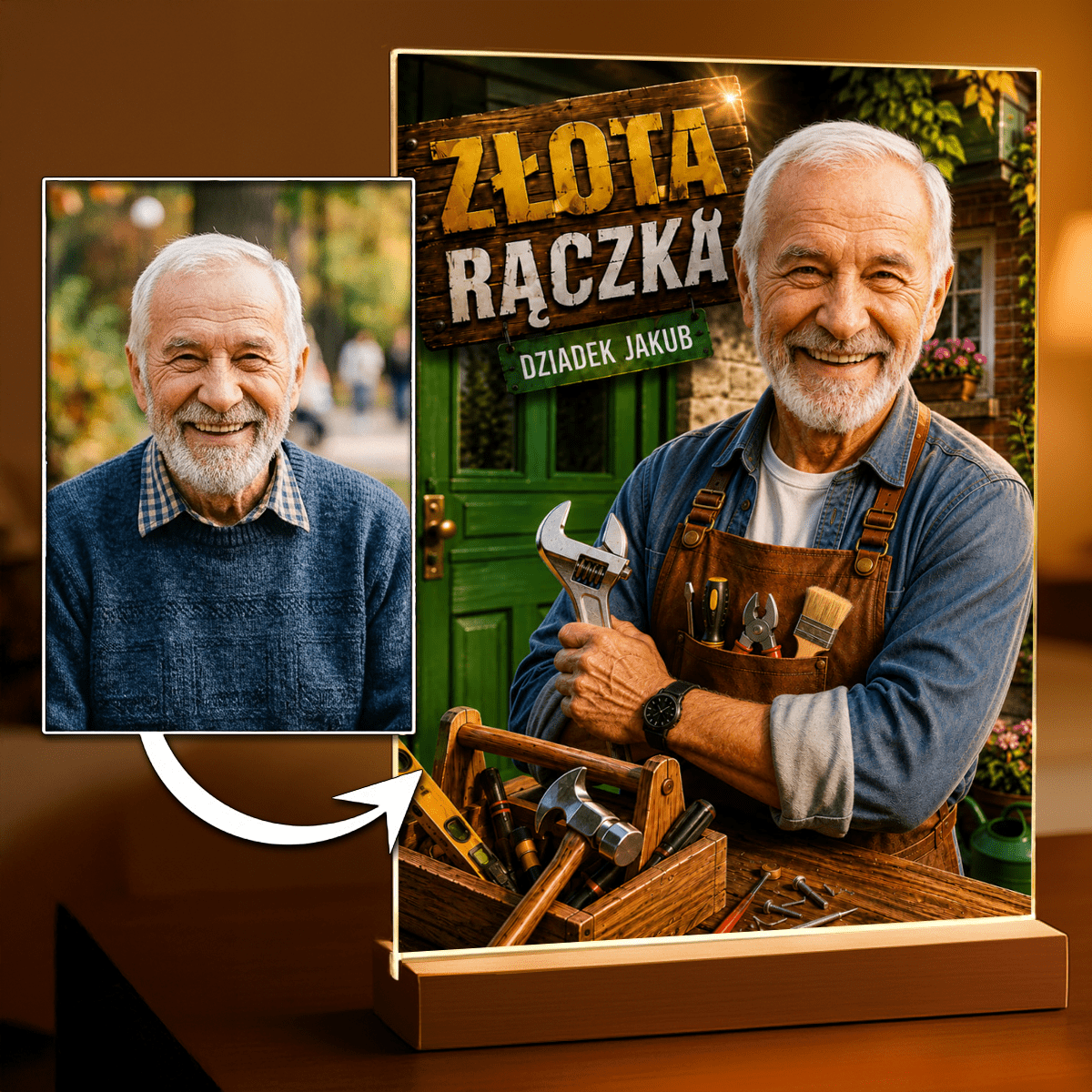 Zdjęcie na szkle akrylowym Złota Rączka prezent dla dziadka - idamell.com