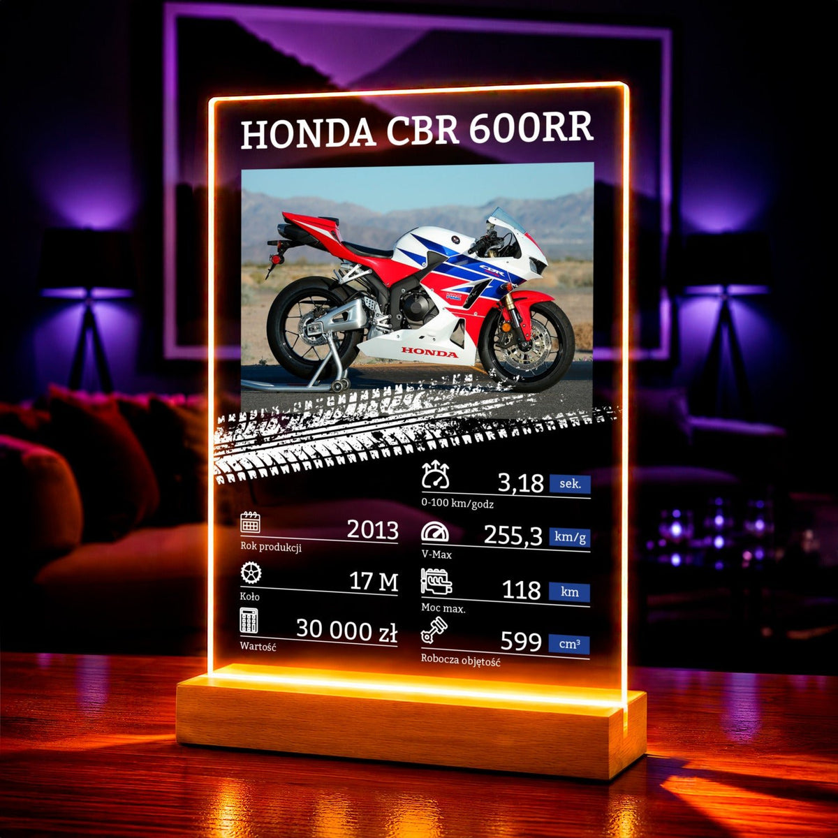 Zdjęcie na szkle w prostej oprawie prezent dla motocyklisty - idamell.com