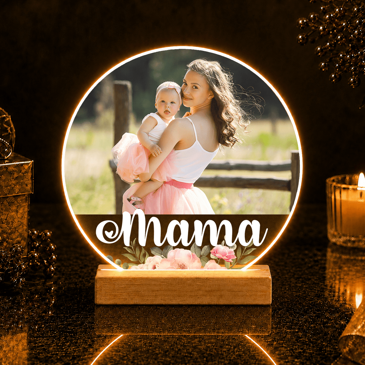Zdjęcie + napis MAMA - Druk na szkle, spersonalizowany prezent dla mamy - idamell.com