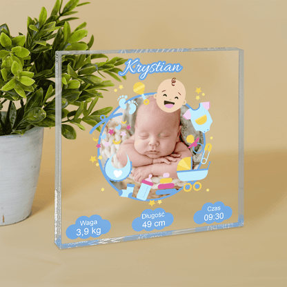 Zdjęcie noworodka + metryczka - Druk na kwadratowym szkle, spersonalizowany prezent dla dziecka - idamell.com
