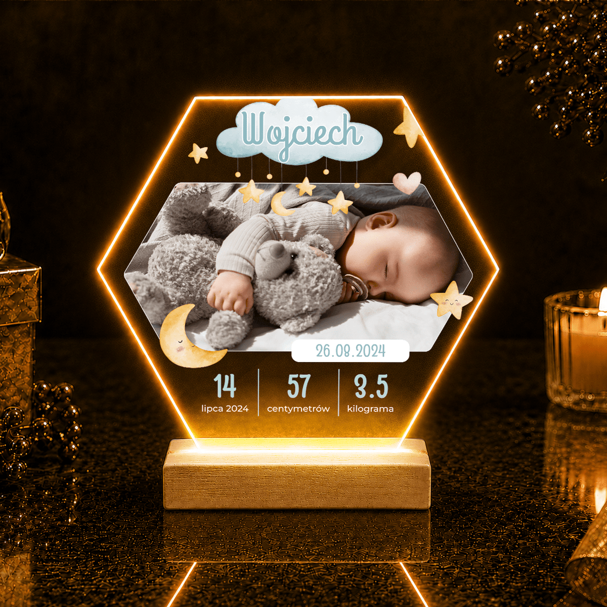 Zdjęcie noworodka + metryczka - Druk na szkle, spersonalizowany prezent dla dziecka - idamell.com