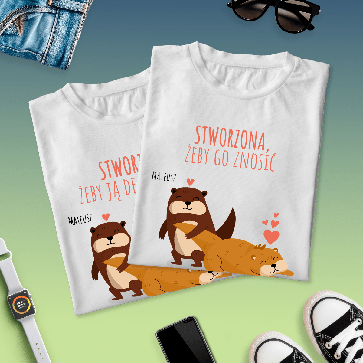 Zestaw 2 koszulek BOBRY - spersonalizowany prezent dla pary - idamell.com