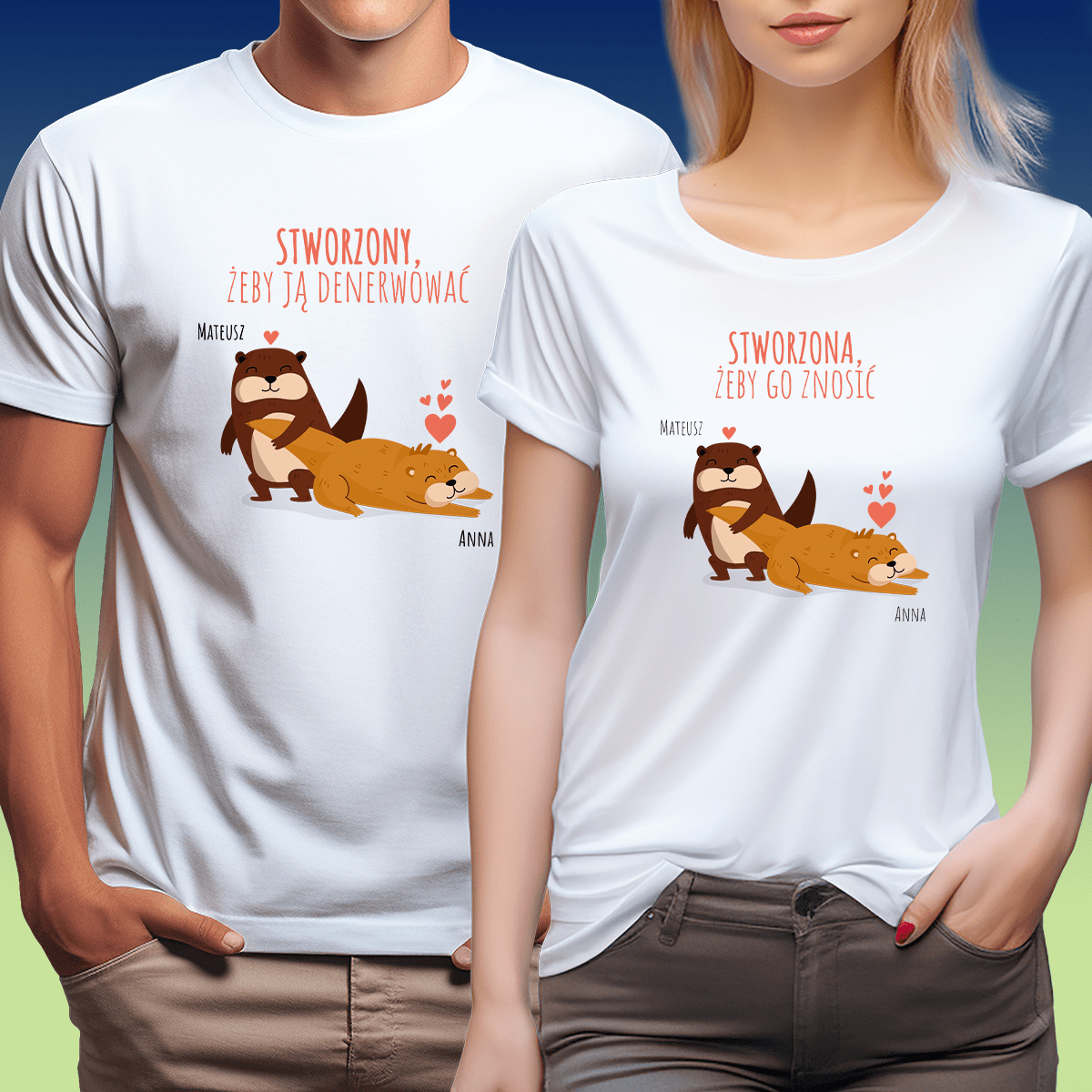 Zestaw 2 koszulek BOBRY - spersonalizowany prezent dla pary - idamell.com