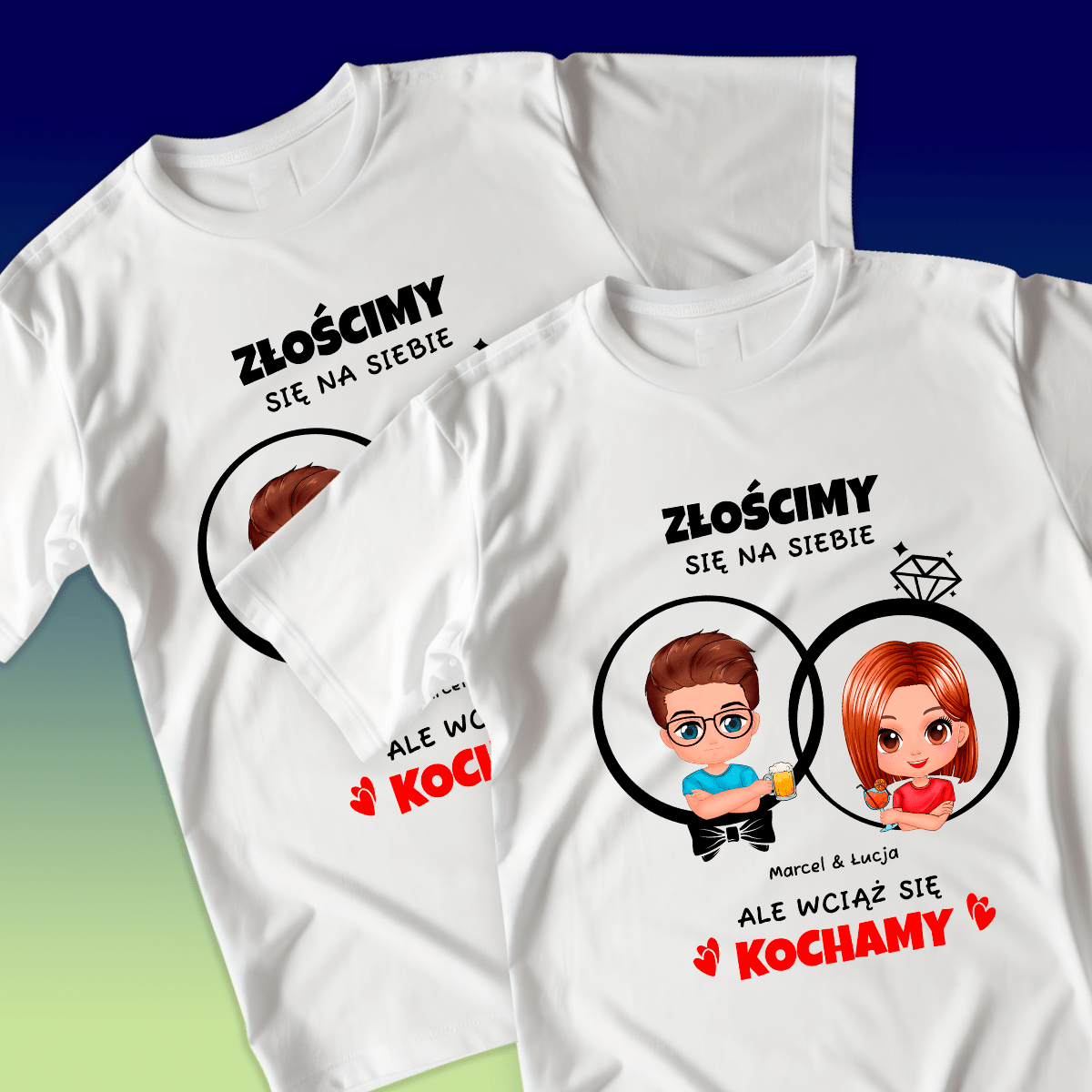 Zestaw 2 koszulek KOCHAMY SIĘ - spersonalizowany prezent dla pary - idamell.com