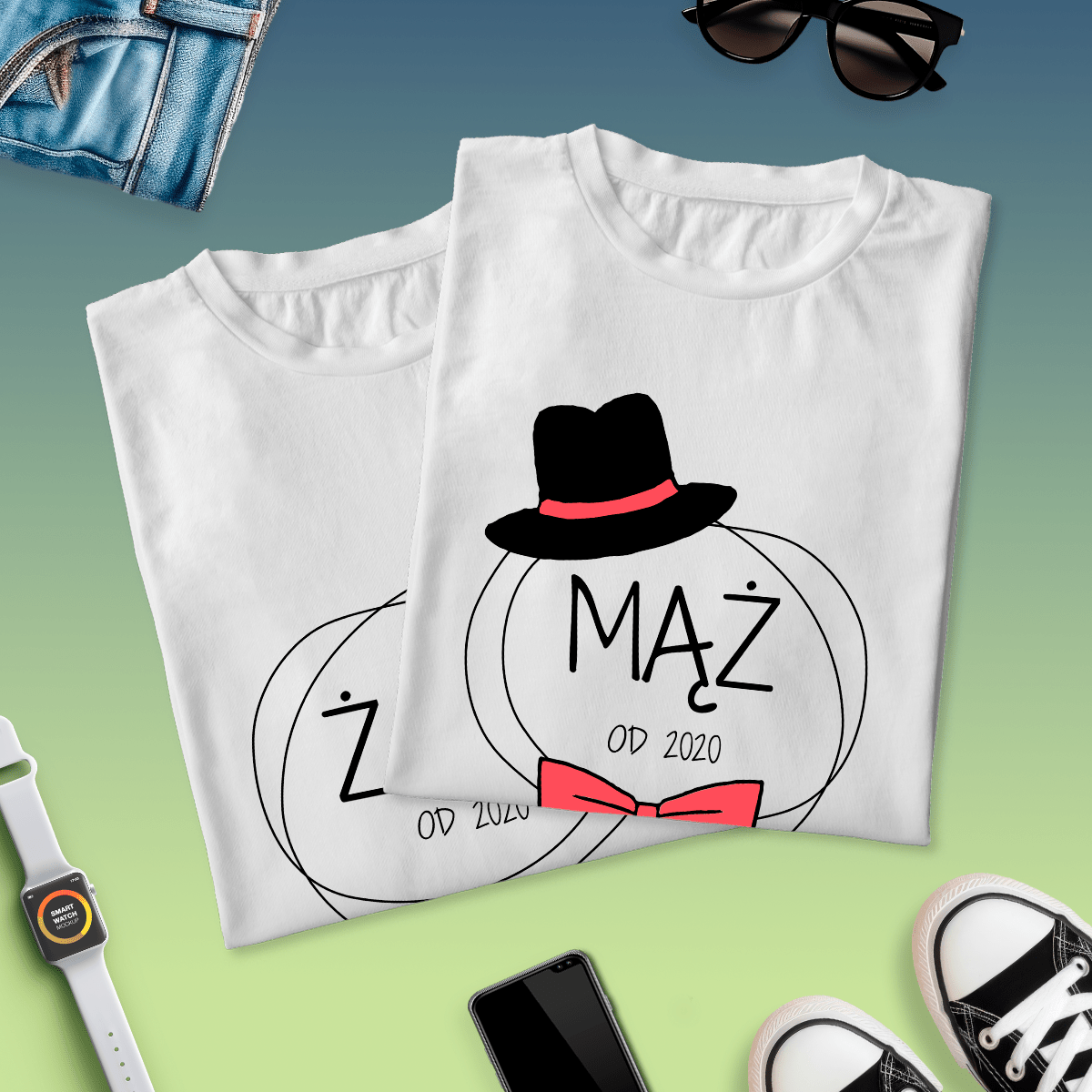 Zestaw 2 koszulek MĄŻ I ŻONA RAZEM OD... - spersonalizowany prezent dla pary - idamell.com