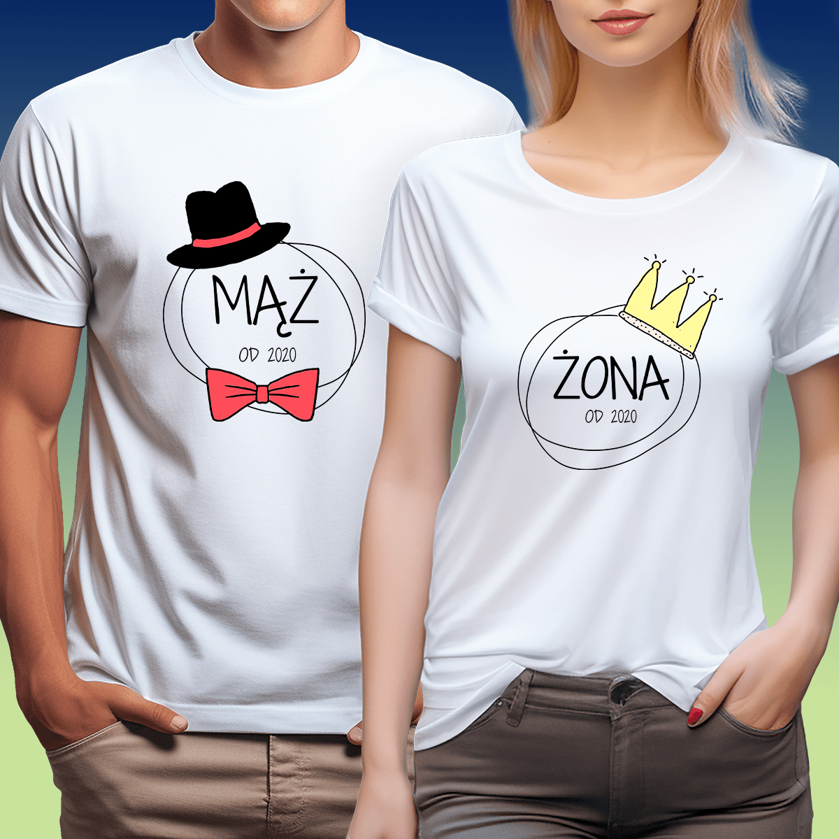 Zestaw 2 koszulek MĄŻ I ŻONA RAZEM OD... - spersonalizowany prezent dla pary - idamell.com