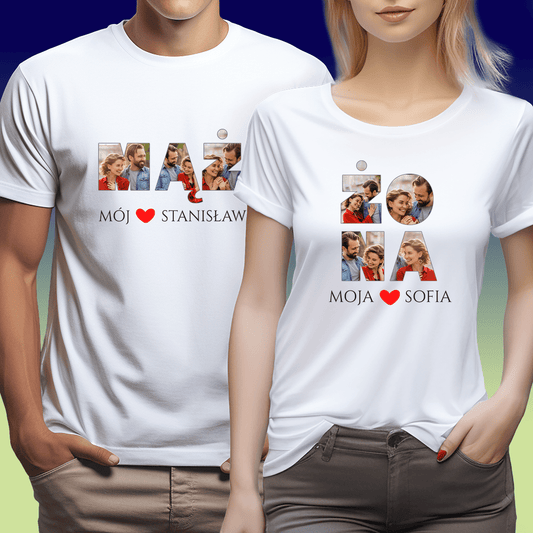 Zestaw 2 koszulek MĄŻ & ŻONA - spersonalizowany prezent dla pary - idamell.com