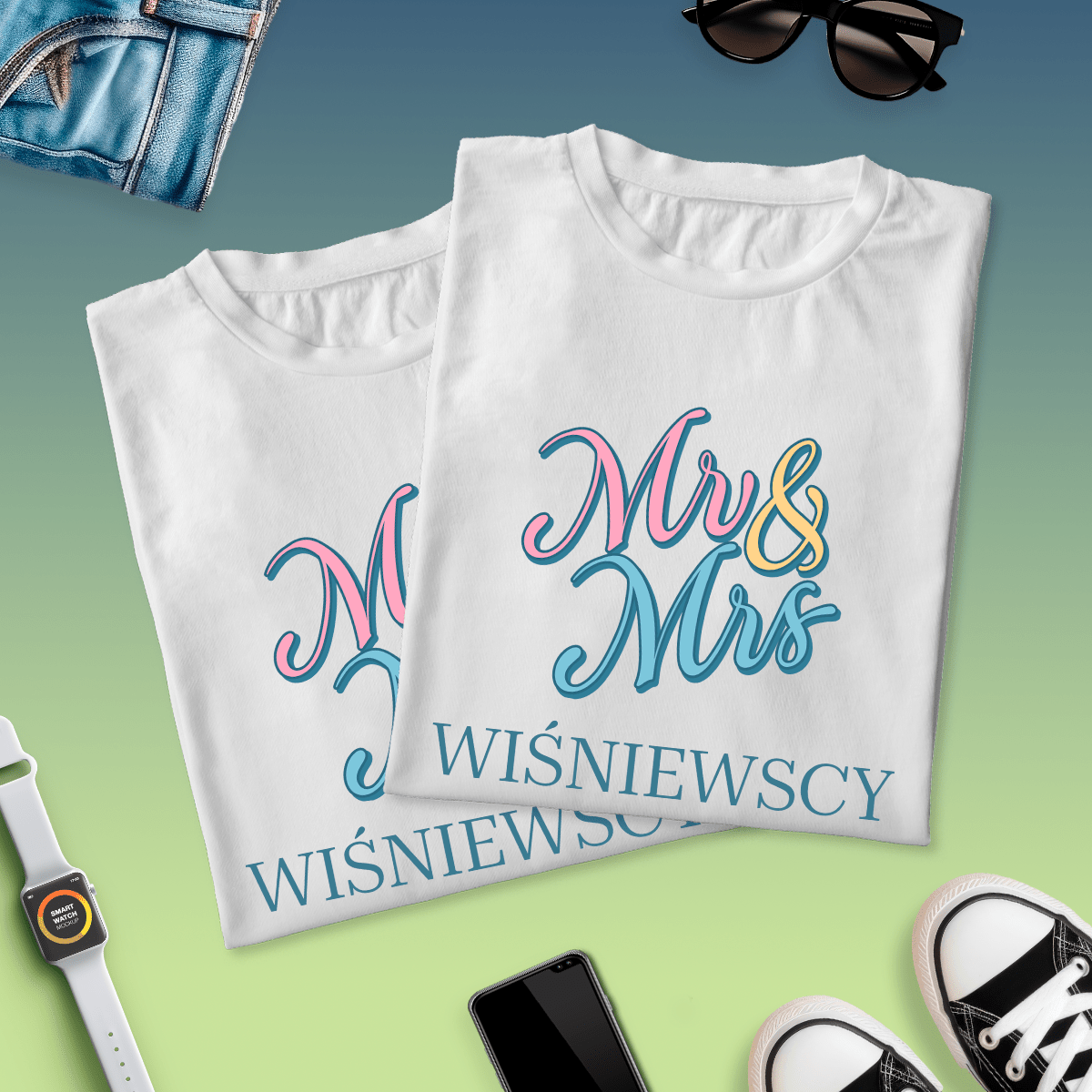 Zestaw 2 koszulek Mr&Mrs - spersonalizowany prezent dla pary - idamell.com