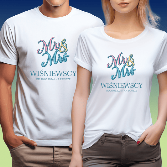 Zestaw 2 koszulek Mr&Mrs - spersonalizowany prezent dla pary - idamell.com