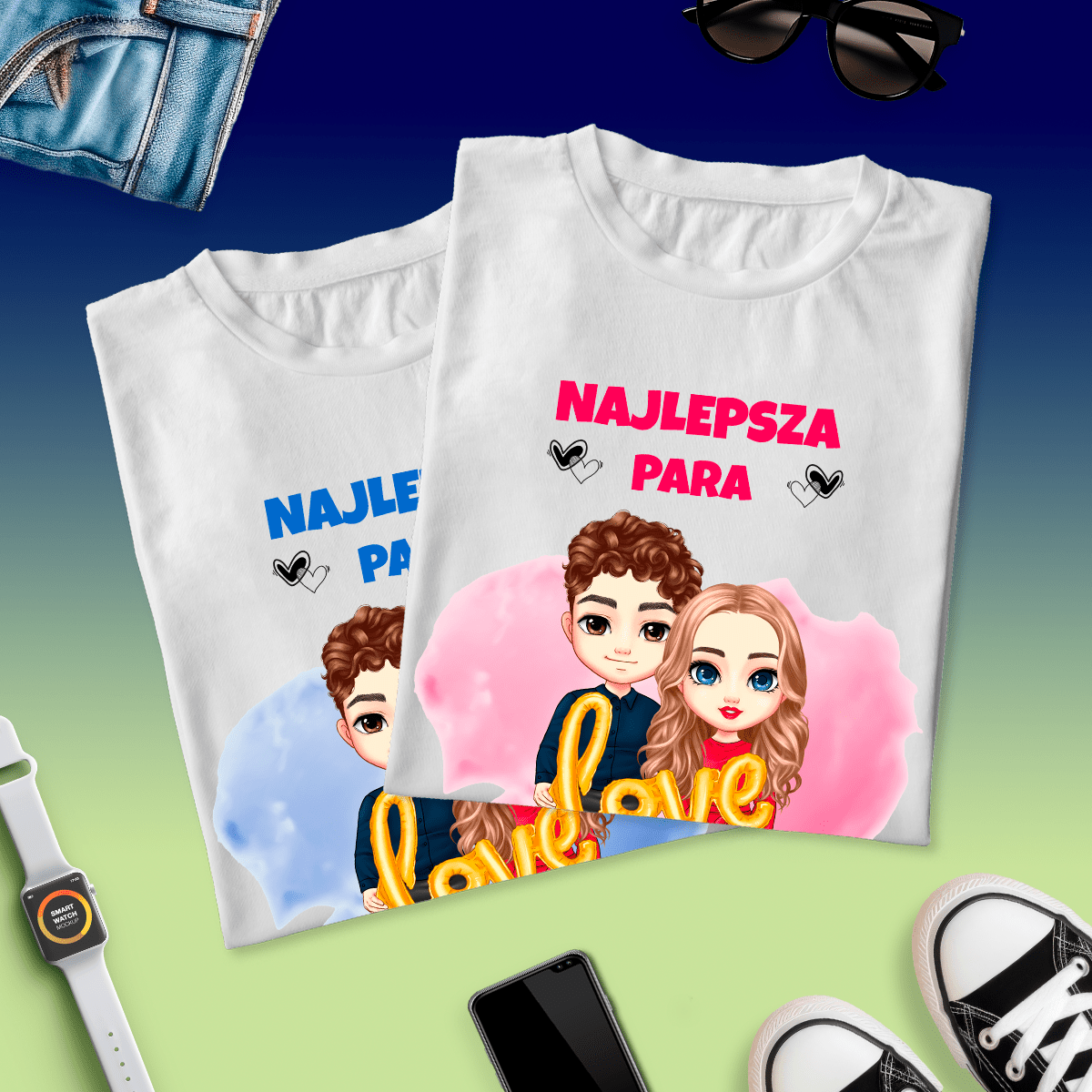Zestaw 2 koszulek NAJLEPSZA PARA - spersonalizowany prezent dla pary - idamell.com