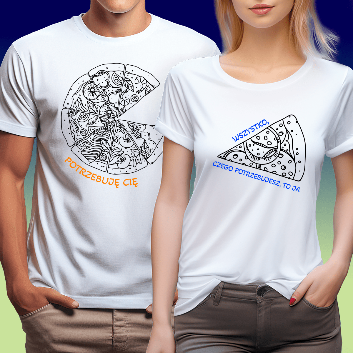 Zestaw 2 koszulek PIZZA - spersonalizowany prezent dla pary - idamell.com