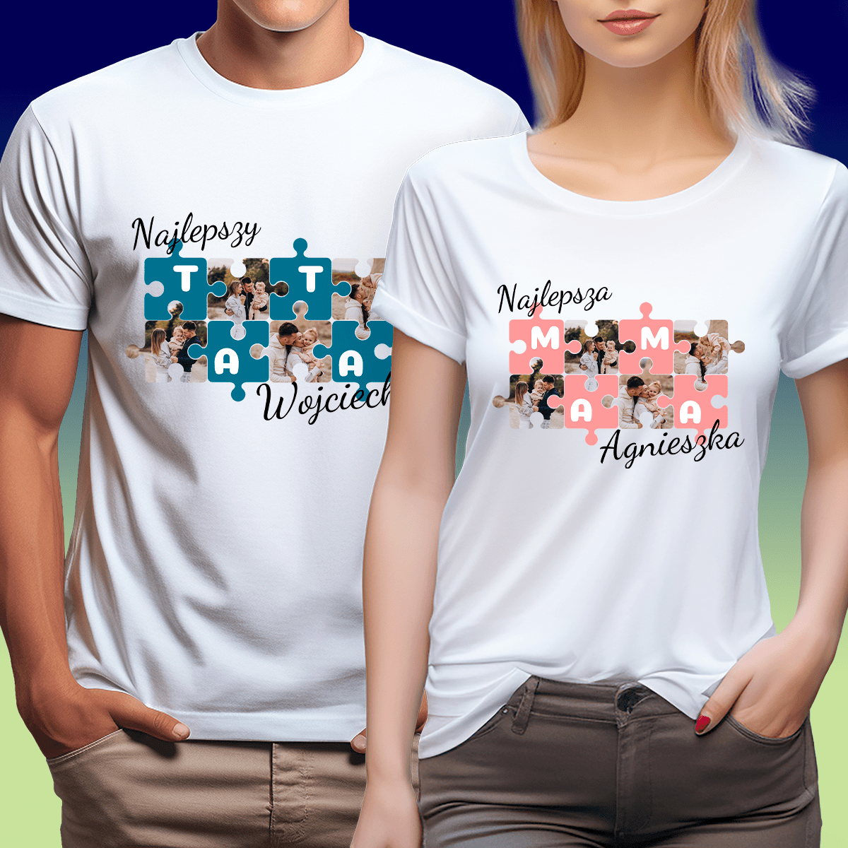 Zestaw 2 koszulek PUZZLE - spersonalizowany prezent dla rodziców - idamell.com