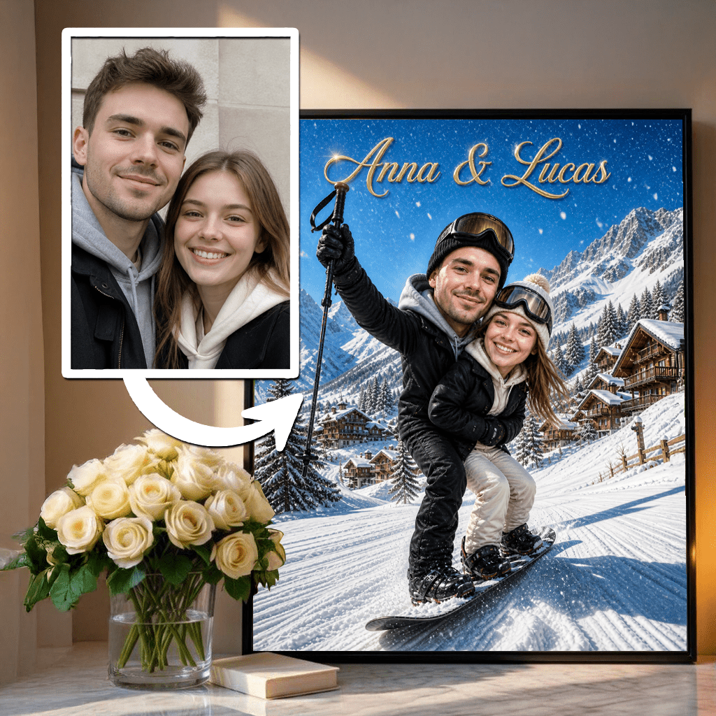 Zimowa para - plakat, spersonalizowany prezent dla pary - idamell.com