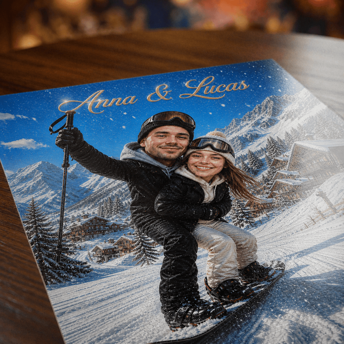 Zimowa para - plakat, spersonalizowany prezent dla pary - idamell.com
