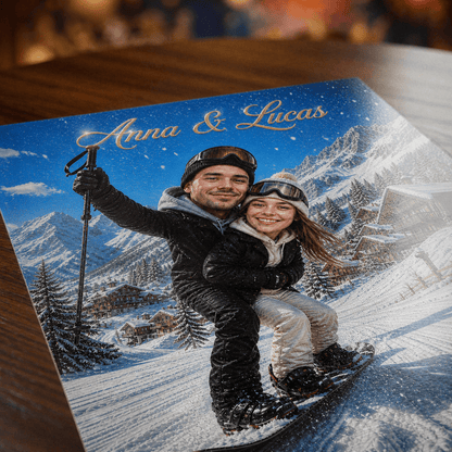 Zimowa para - plakat, spersonalizowany prezent dla pary - idamell.com
