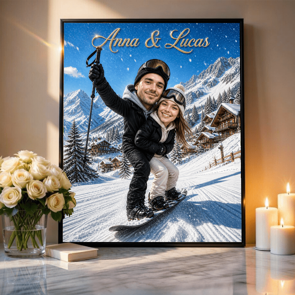 Zimowa para - plakat, spersonalizowany prezent dla pary - idamell.com