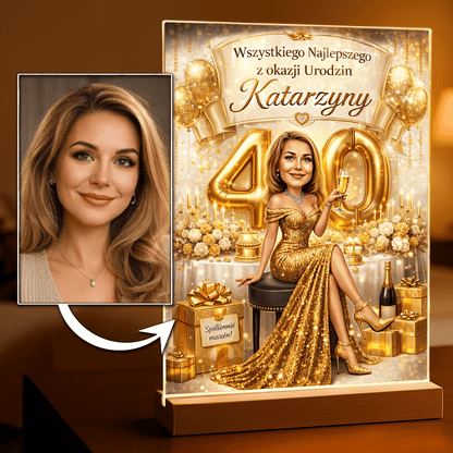 Złota stylizacja glamour na szkle akrylowym – Prezent na 40. urodziny - idamell.com