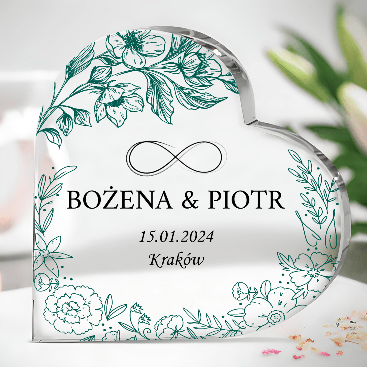 Znak nieskończoności - Szklane serce, spersonalizowany prezent - idamell.com