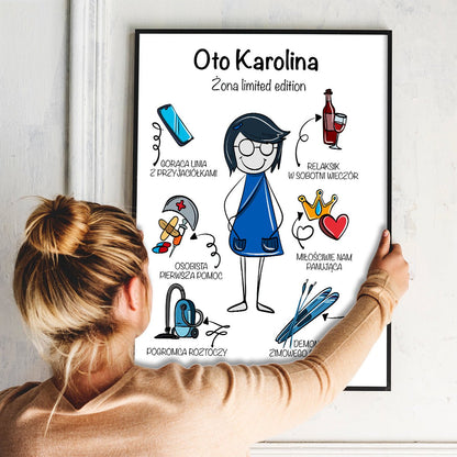 Żona edycja limitowana - plakat, spersonalizowany prezent dla żony - idamell.com