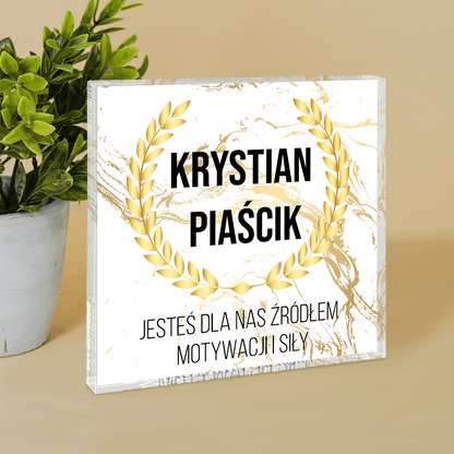 Źródło motywacji - Druk na kwadratowym szkle, spersonalizowany prezent dla szefa - idamell.com