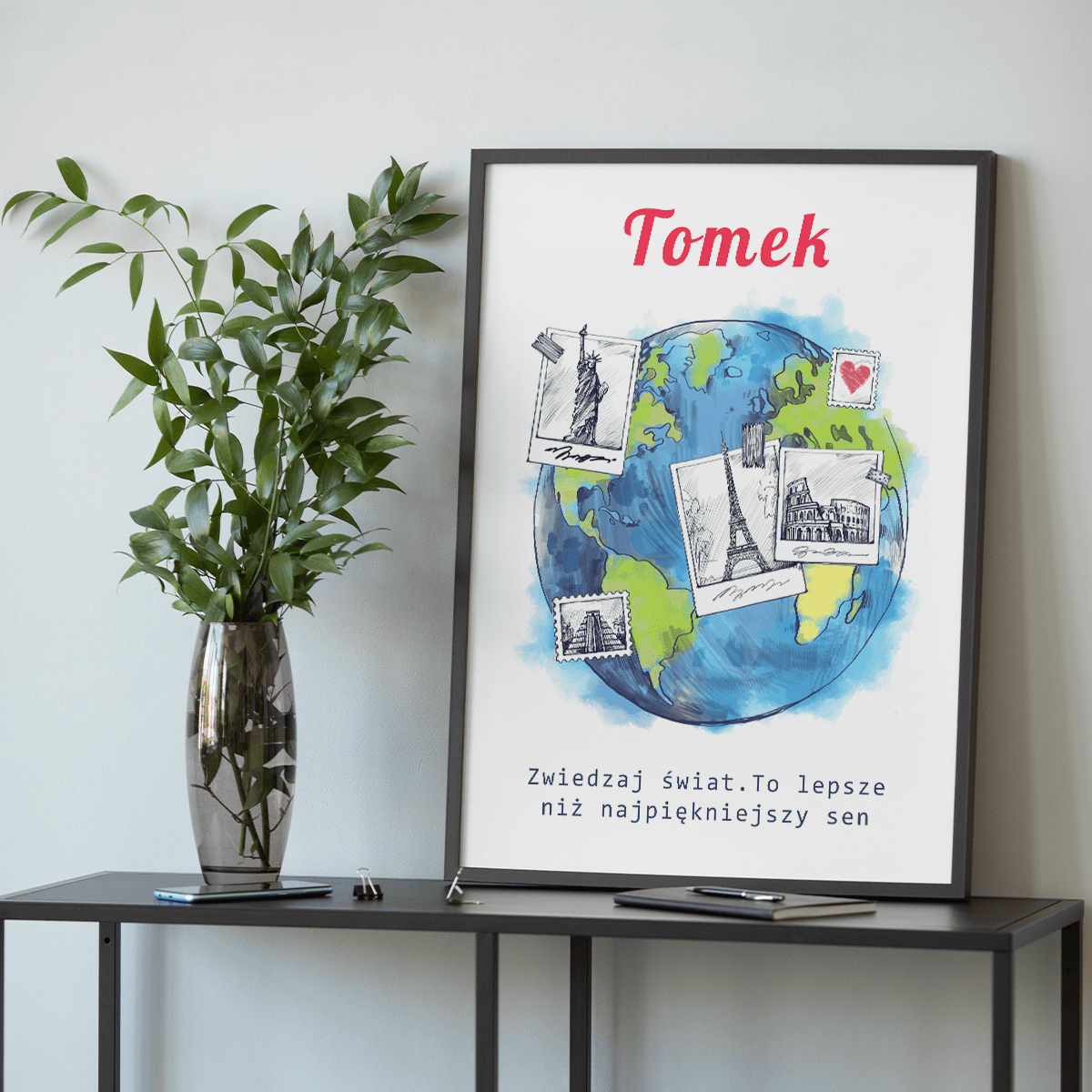 Zwiedzaj świat - plakat, spersonalizowany prezent dla podróżnika - idamell.com