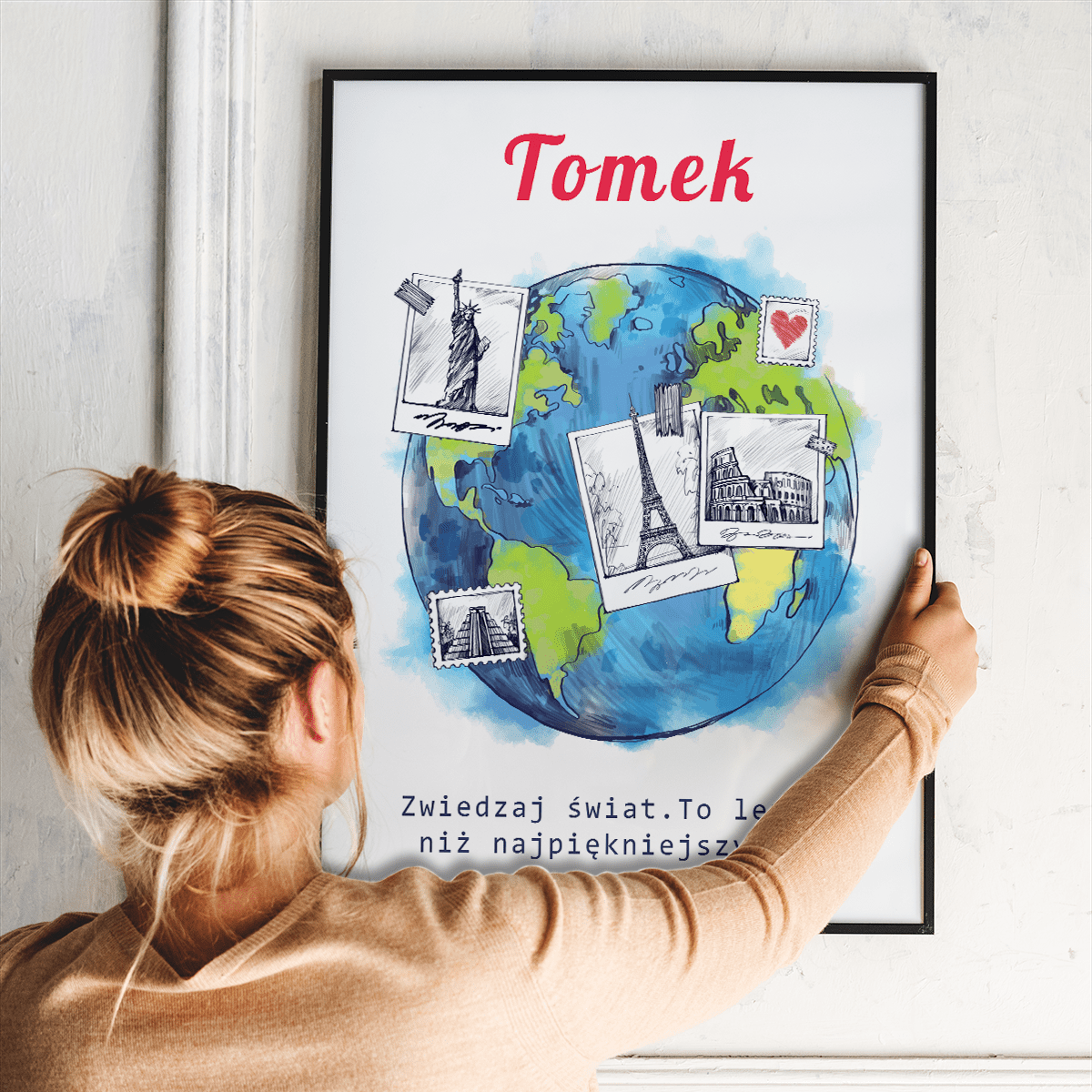 Zwiedzaj świat - plakat, spersonalizowany prezent dla podróżnika - idamell.com