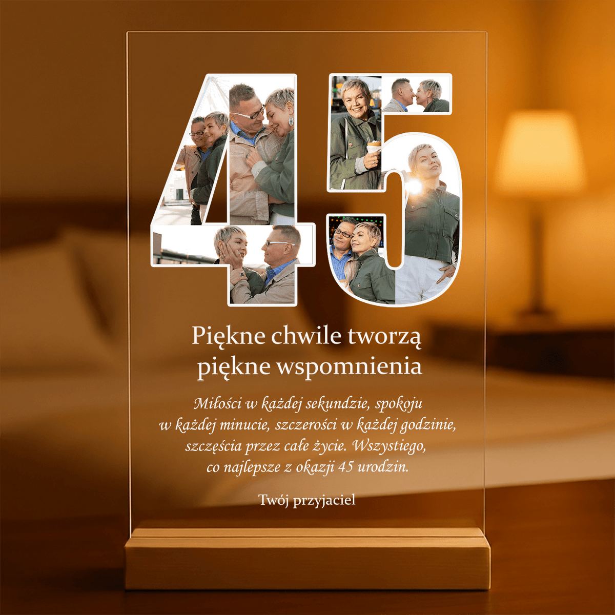 Życzenia 45 lat - Druk na szkle, spersonalizowany prezent dla niej - idamell.com