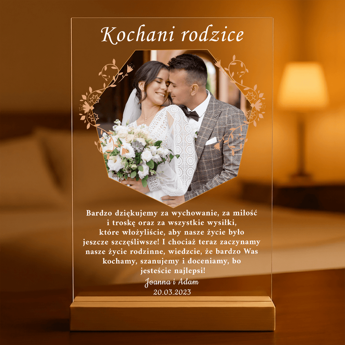 Życzenia dla rodziców + zdjęcie - Druk na szkle, spersonalizowany prezent dla rodziców - idamell.com