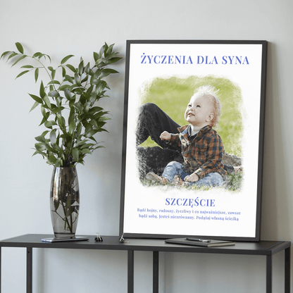 Życzenia dla syna - plakat, spersonalizowany prezent dla dziecka - idamell.com