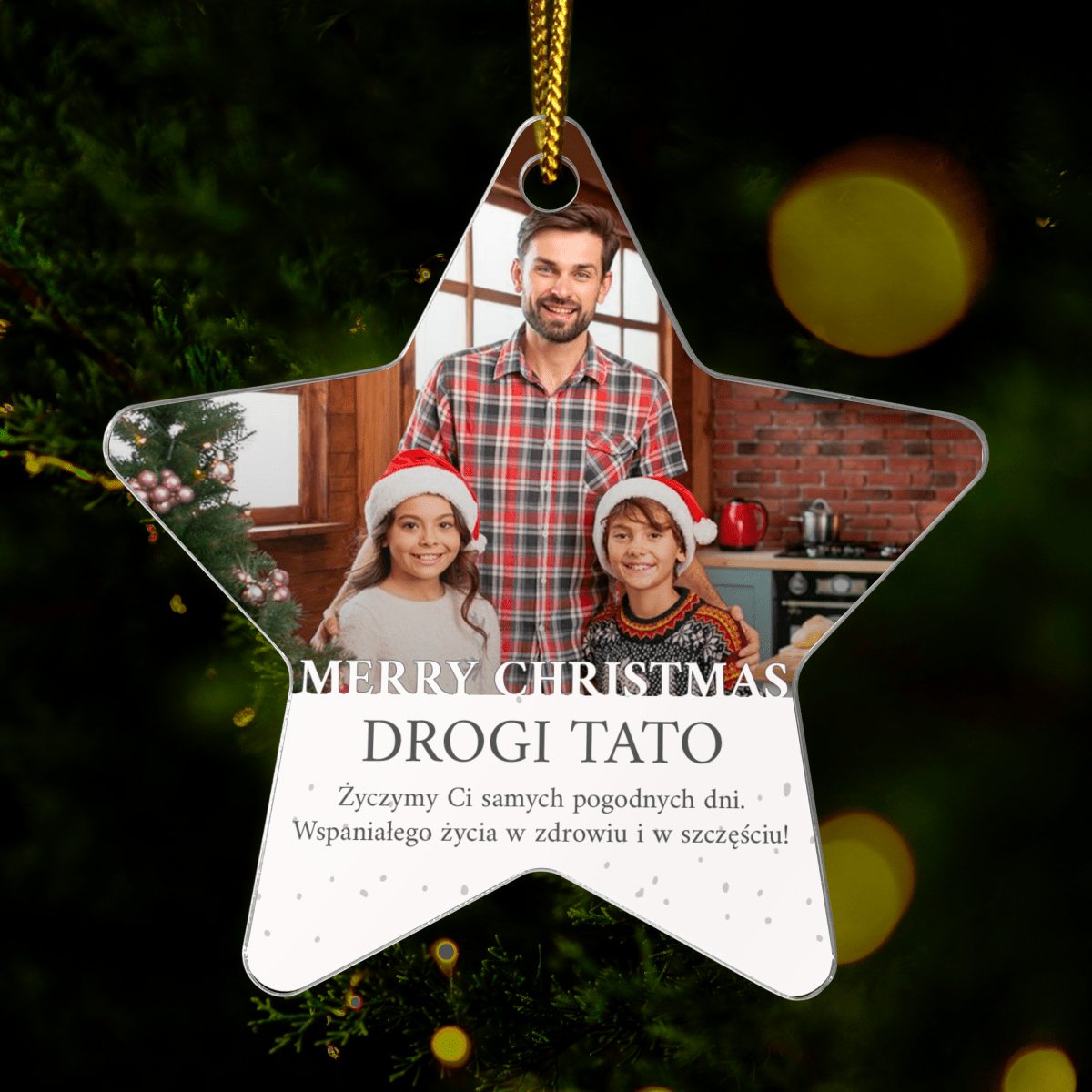 Życzenia Merry Christmas + zdjęcie - bombka choinkowa, spersonalizowany prezent dla taty - idamell.com