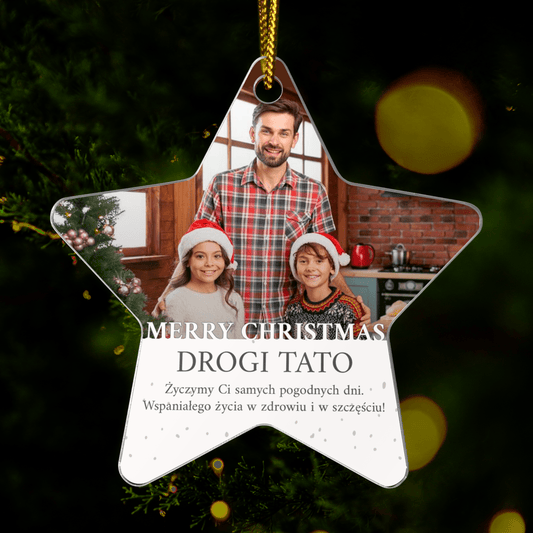 Życzenia Merry Christmas + zdjęcie - bombka choinkowa, spersonalizowany prezent dla taty - idamell.com