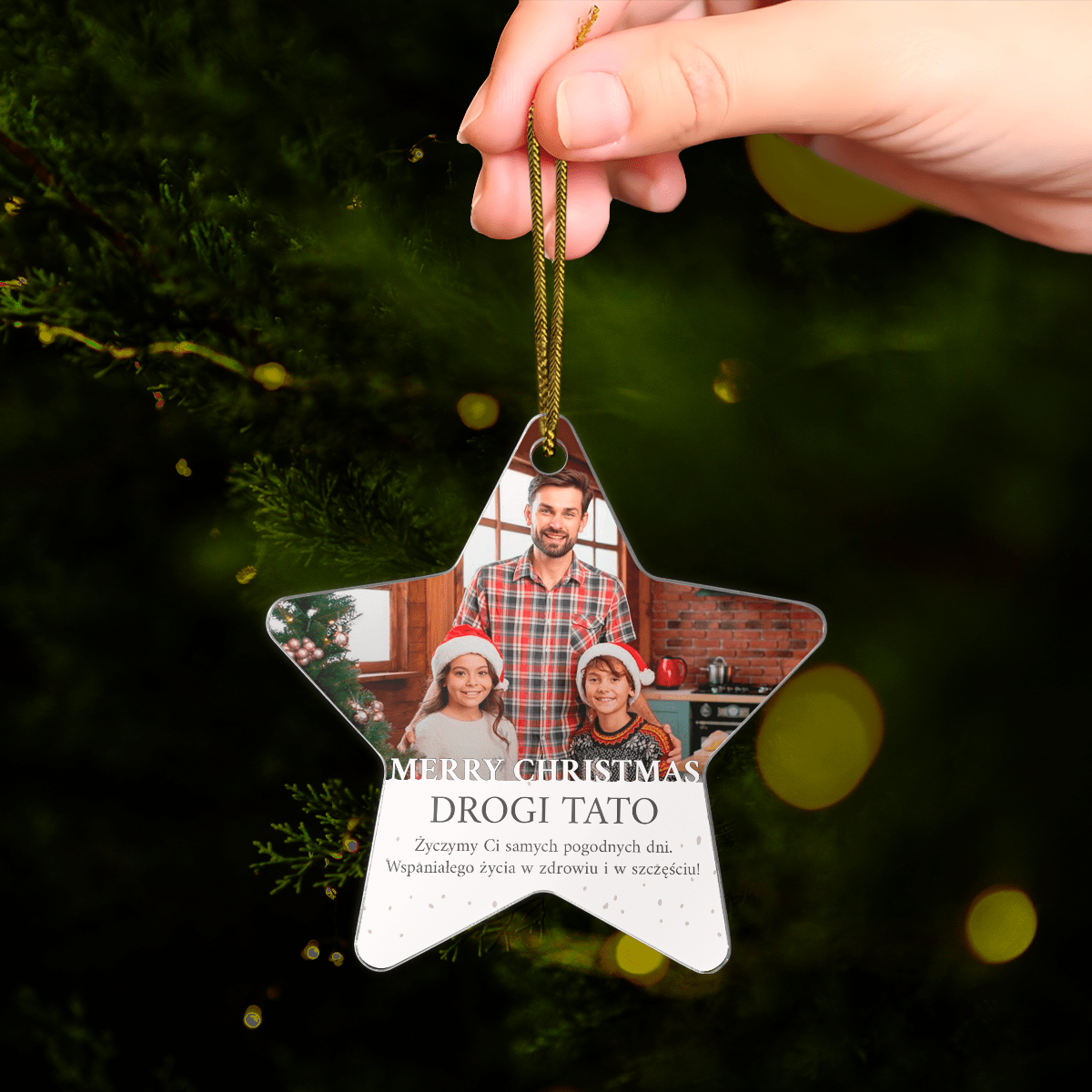 Życzenia Merry Christmas + zdjęcie - bombka choinkowa, spersonalizowany prezent dla taty - idamell.com