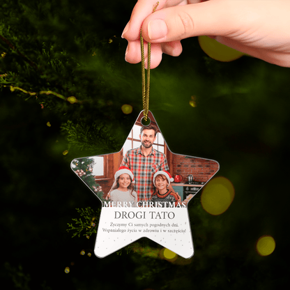 Życzenia Merry Christmas + zdjęcie - bombka choinkowa, spersonalizowany prezent dla taty - idamell.com