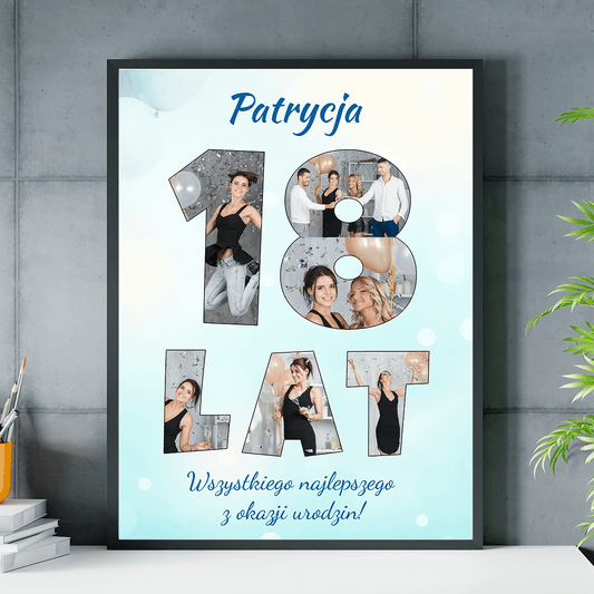 Życzenia na 18 urodziny - plakat, spersonalizowany prezent dla niej - idamell.com