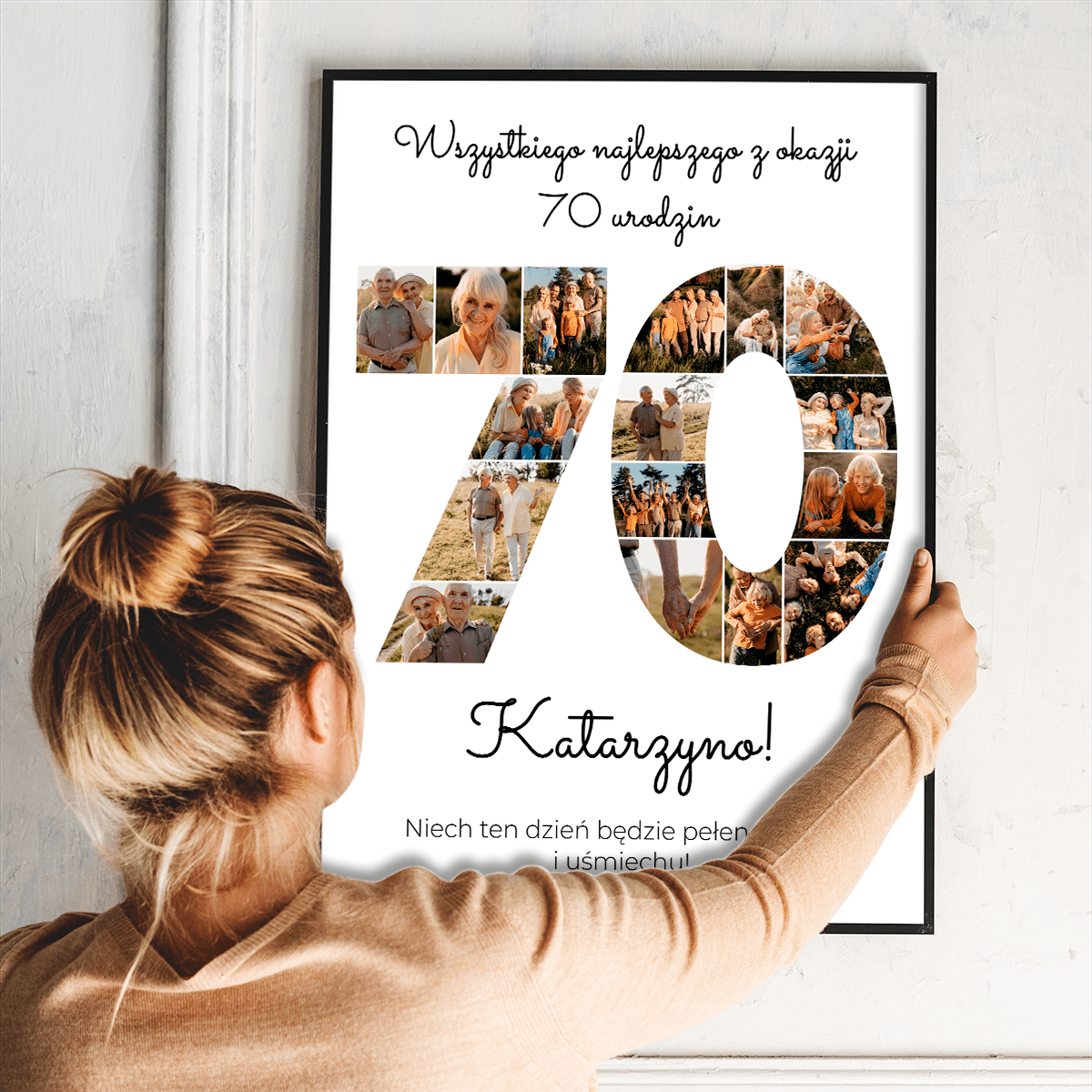 Życzenia na 70. - plakat, spersonalizowany prezent dla kobiety - idamell.com