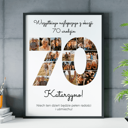 Życzenia na 70. - plakat, spersonalizowany prezent dla kobiety - idamell.com