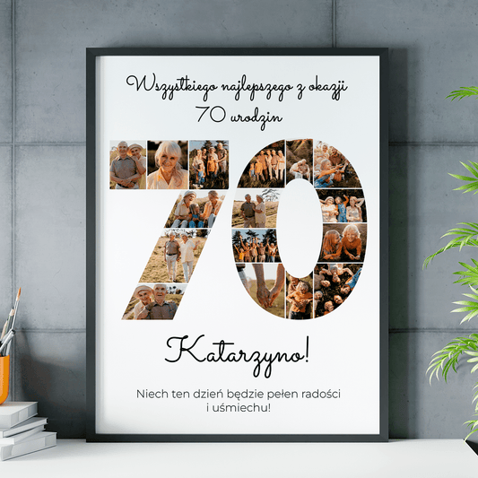 Życzenia na 70. - plakat, spersonalizowany prezent dla kobiety - idamell.com