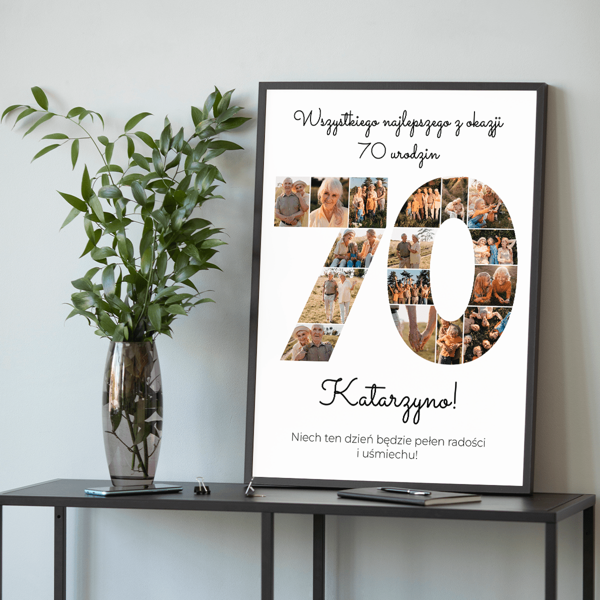 Życzenia na 70. - plakat, spersonalizowany prezent dla kobiety - idamell.com