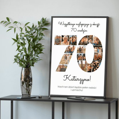 Życzenia na 70. - plakat, spersonalizowany prezent dla kobiety - idamell.com