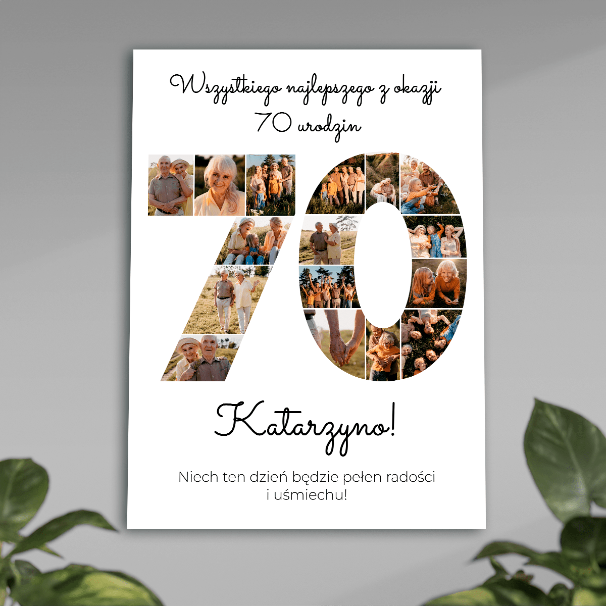Życzenia na 70. - plakat, spersonalizowany prezent dla kobiety - idamell.com