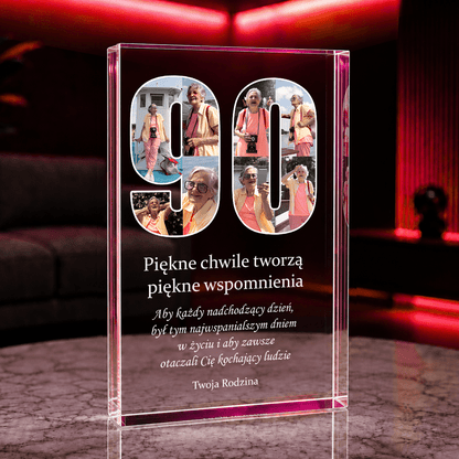 Życzenia na 90 lat - Druk na szkle, spersonalizowany prezent dla babci - idamell.com