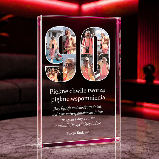 Życzenia na 90 lat - Druk na szkle, spersonalizowany prezent dla babci - idamell.com